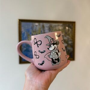 Pink Mug with Minnie Mouse Witch Cartoon Character and Bows